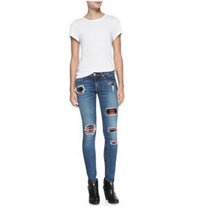 rag & bone Blue Skinny Jeans with Red Plaid Patchwork
